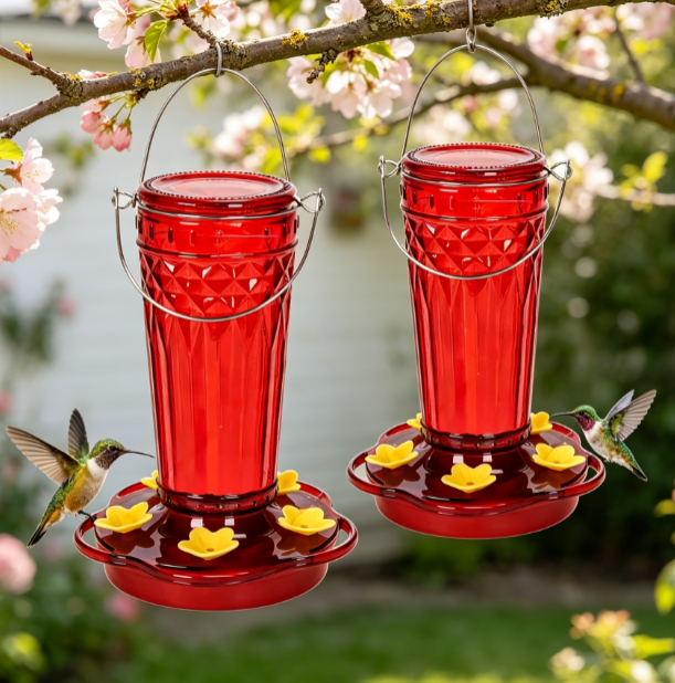 Glass Hummingbird Feeder with Feeding Ports