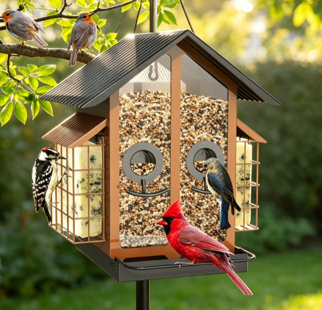 Metal Bird Feeder with Suet Cage and Roof