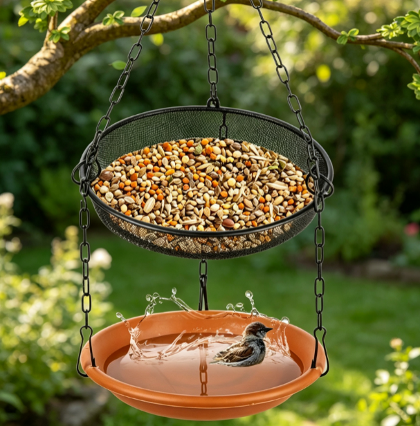 Hanging Bird Bath and Feeding Tray