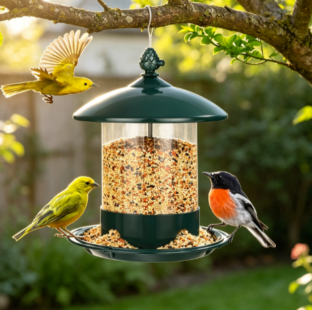 Weather Resistant Metal Bird Feeder with Feeding Tray