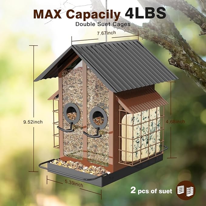Metal Bird Feeder with Suet Cage and Roof - Image 2