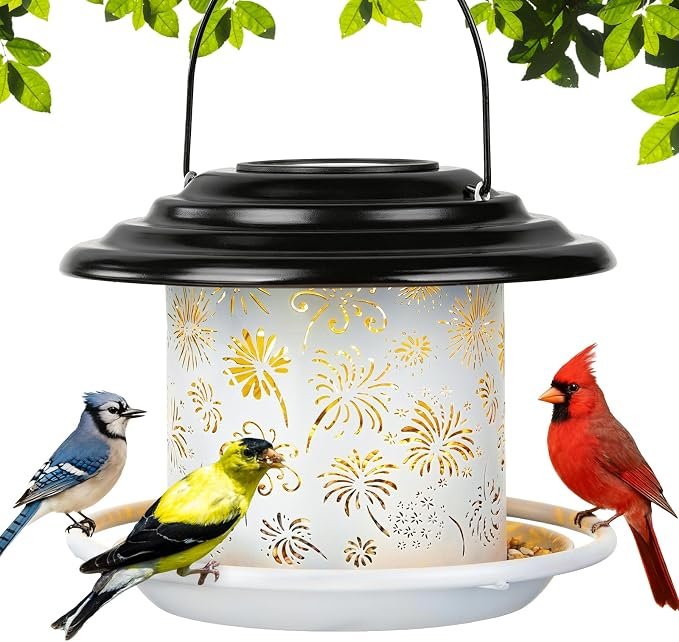 Solar Metal Bird Feeder with Flower Design - Image 2