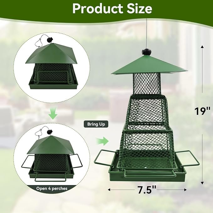 Metal Hanging Bird Feeder with Perches - Image 2