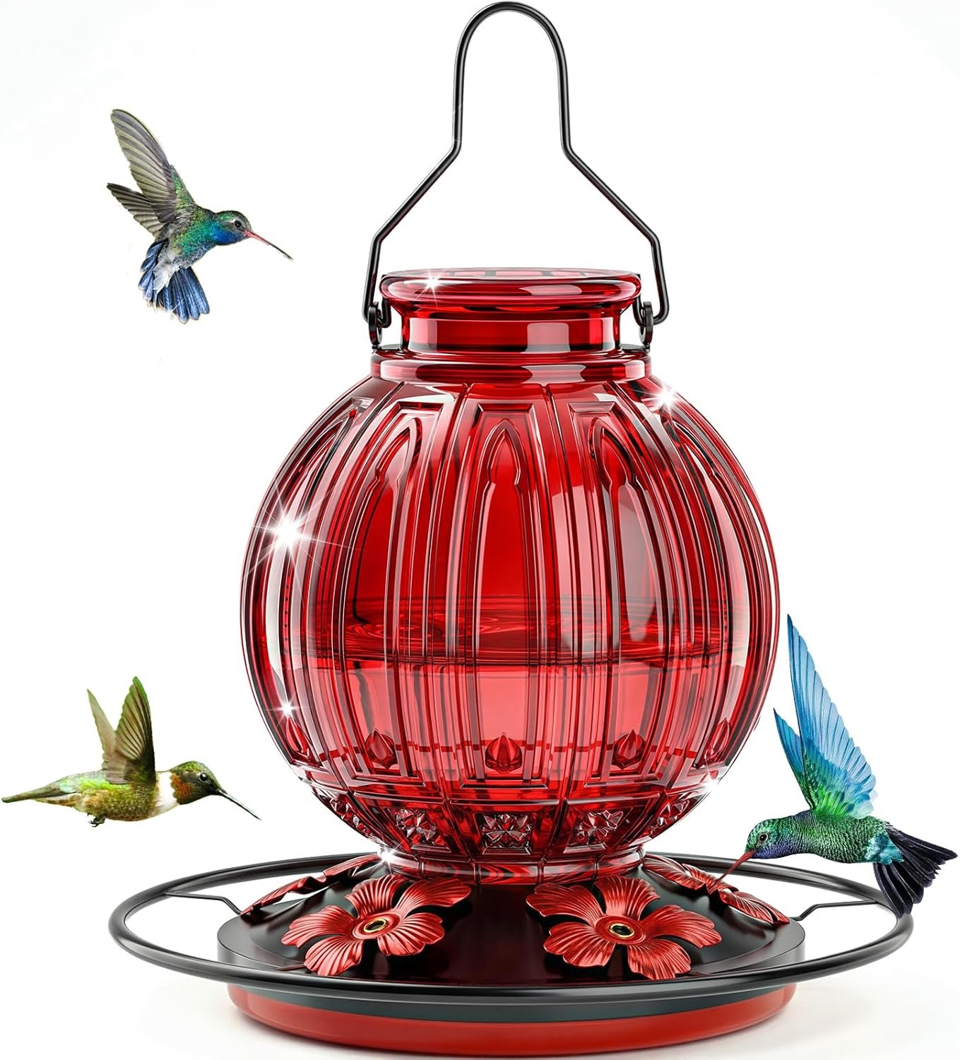 Glass Hummingbird Feeder with Flower Ports - Image 2