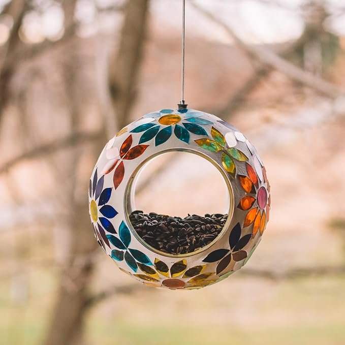 Decorative Glass Hanging Bird Feeder