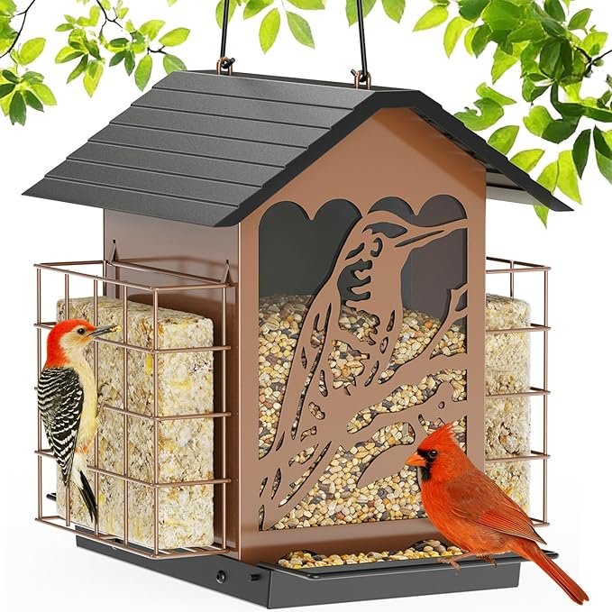 Large Capacity Metal Bird Feeder with Suet Cage - Image 2