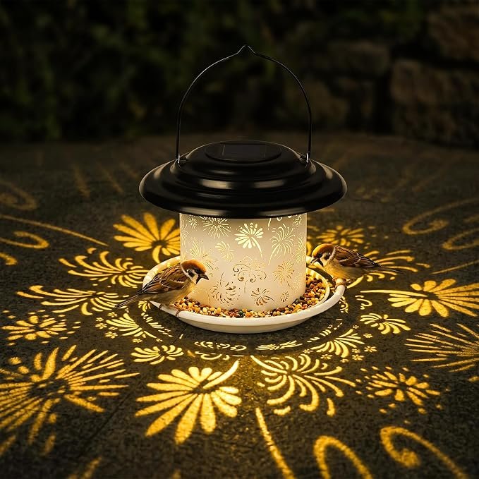 Solar Metal Bird Feeder with Flower Design