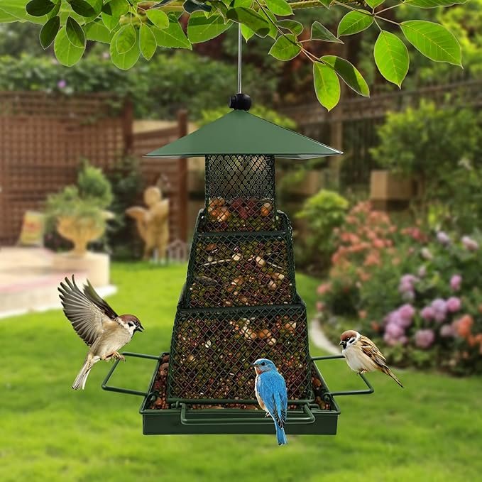 Metal Hanging Bird Feeder with Perches