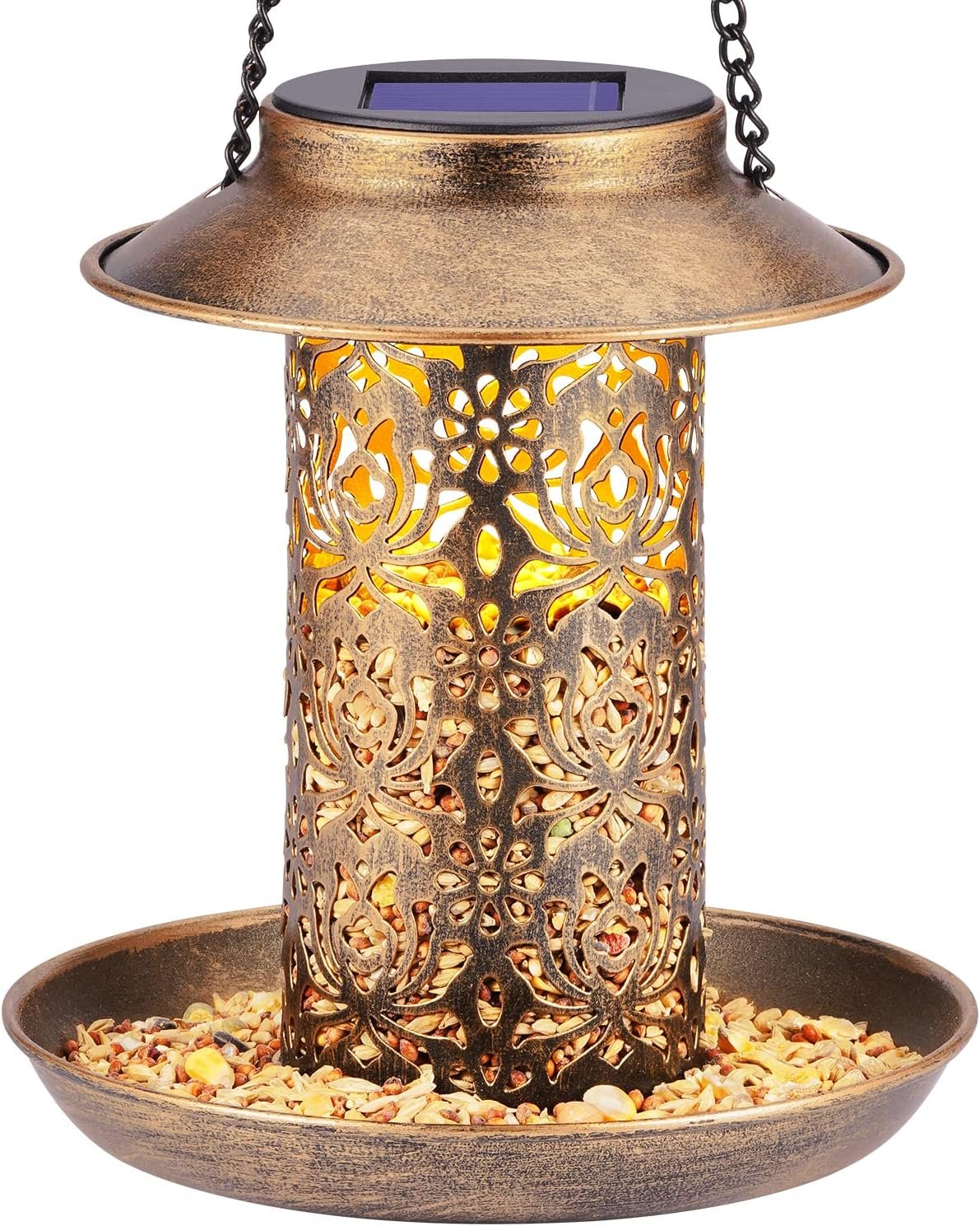 Solar Metal Hanging Bird Feeder with Lantern Design - Image 2