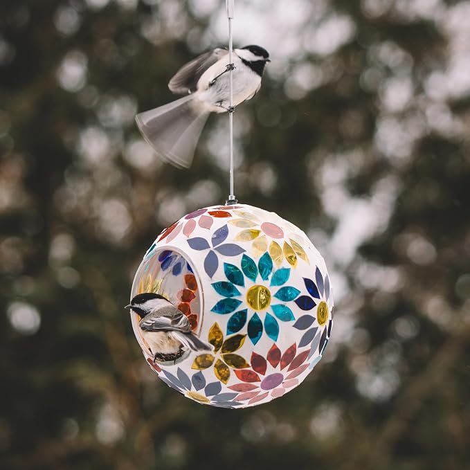 Decorative Glass Hanging Bird Feeder - Image 2